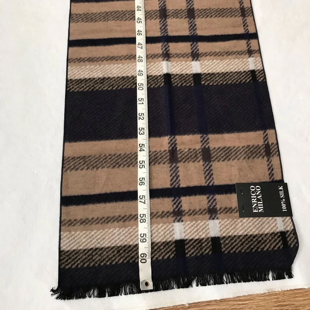 Enrico Milano 100% Silk Plaid Scarf NWT